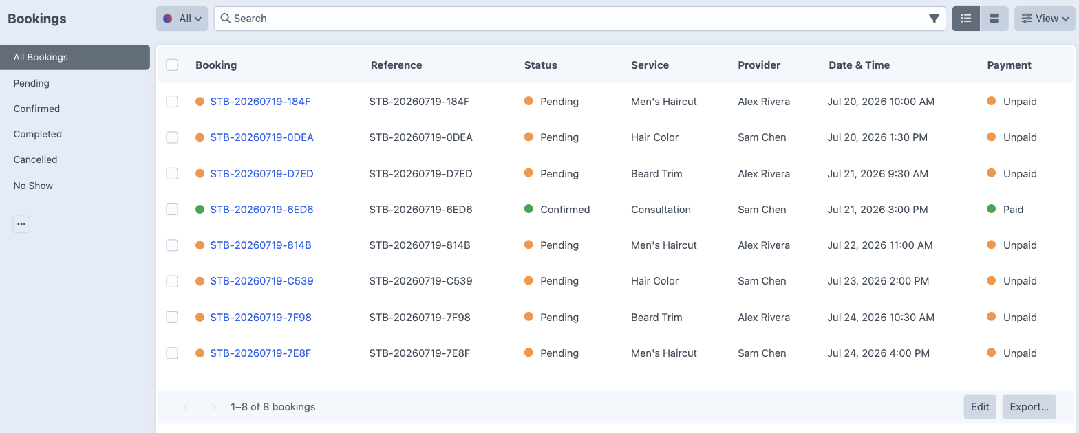 Stub bookings element index in the Craft control panel